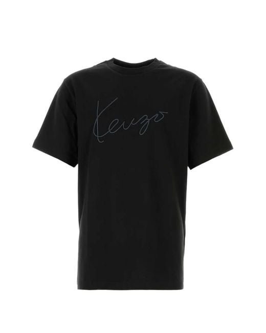 KENZO Black Signature Logo-Embroidered T-Shirt for men