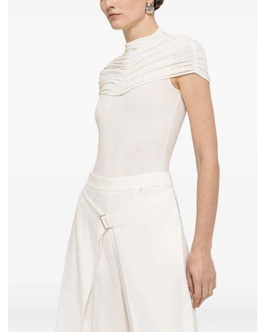 Nissa White Ruched-Detail Bodysuit