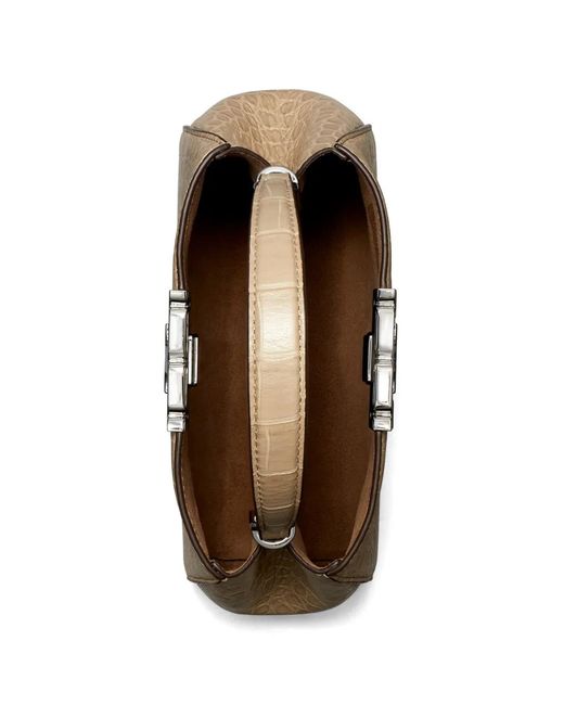 Tory Burch Natural Mini Eleanor Soft Croc-Embossed Satchel
