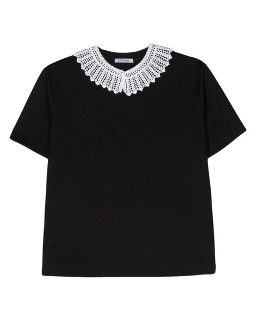 Parlor Black Crochet-collar Cotton T-shirt