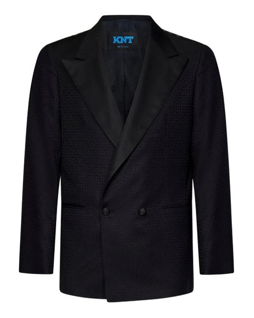 Kiton Blue Peak-Lapel Geometric-Pattern Blazer for men