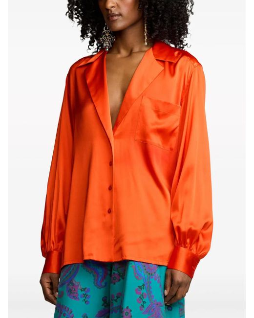 Ralph Lauren Orange Chemise En Soie Stretch À Manches Longues