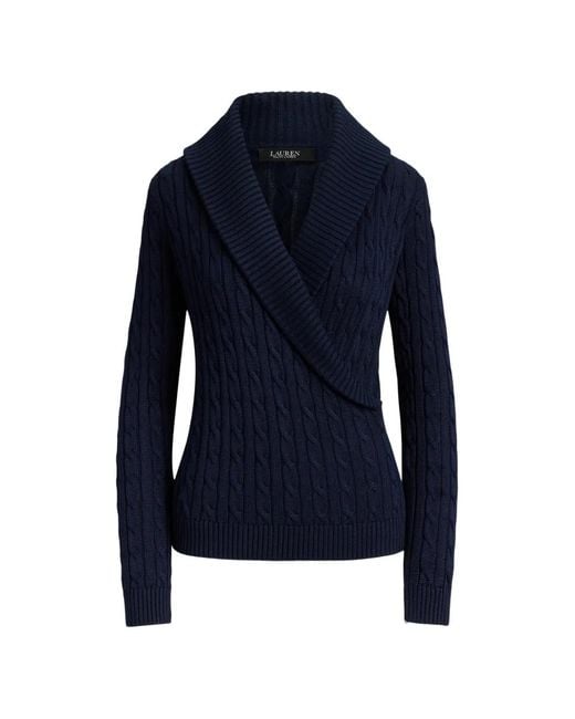 Ralph Lauren Blue Cable-Knit Shawl-Collar Sweater