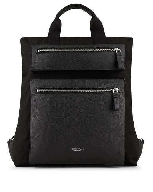 Giorgio Armani Black Logo-Stamp Backpack for men