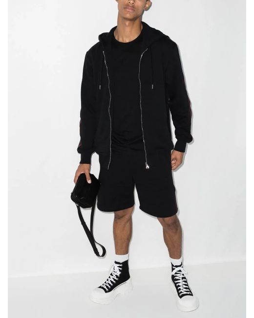 McQueen Blue Logo-Tape Zip-Up Hoodie for men