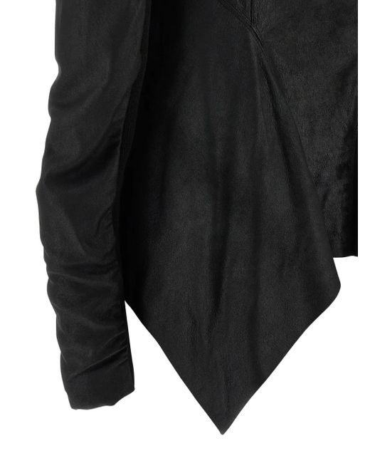 Rick Owens Leren Jack Met Omgeslagen Hals En Rits in het Black