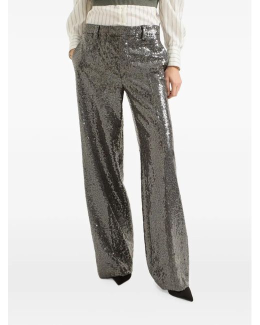 Brunello Cucinelli Gray Dazzling Texture Embroidery Loose Flared Trousers