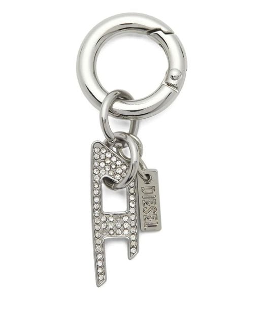 DIESEL White Charm-D Rhinestone Keyring