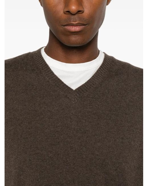 Fedeli Brown Pull À Col V À Finitions Côtelées for men