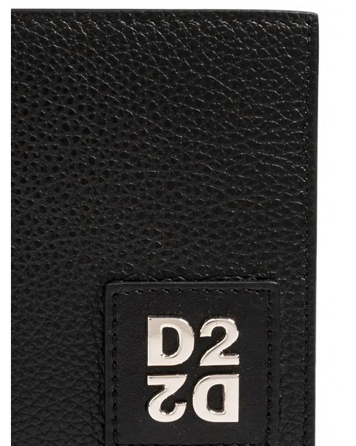 DSquared² Black Logo-Plaque Pebbled Leather Wallet for men