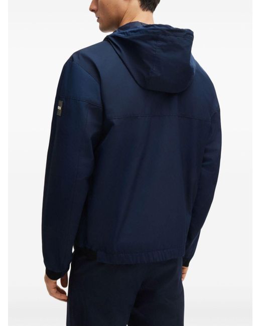 Boss Blue Logo-appliqué Hooded Jacket for men