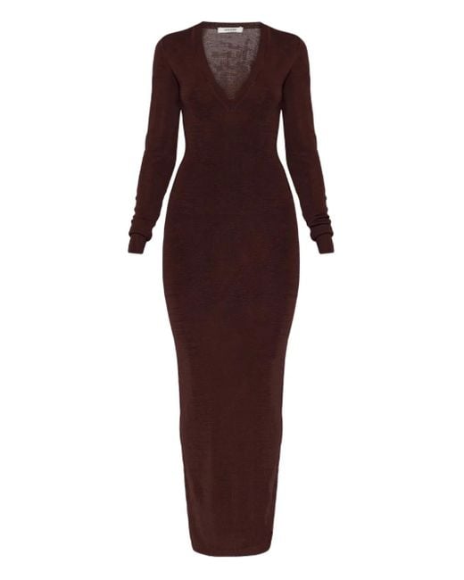 Entire studios Purple V-Neck Long-Sleeve Midi Dress