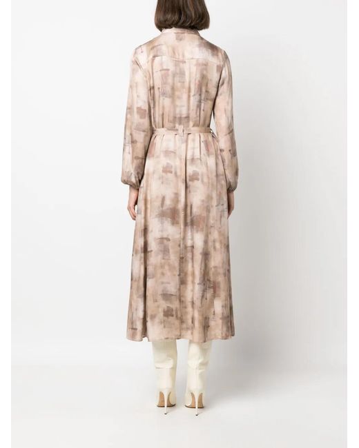 Peserico Natural Button-Up Belted Midi Dress