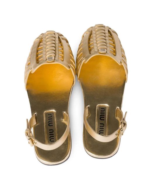 Miu Miu Natural Sandales Tressées À Bride Arrière