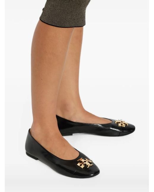 Tory Burch Black Charlie Logo-Plaque Ballet Flats