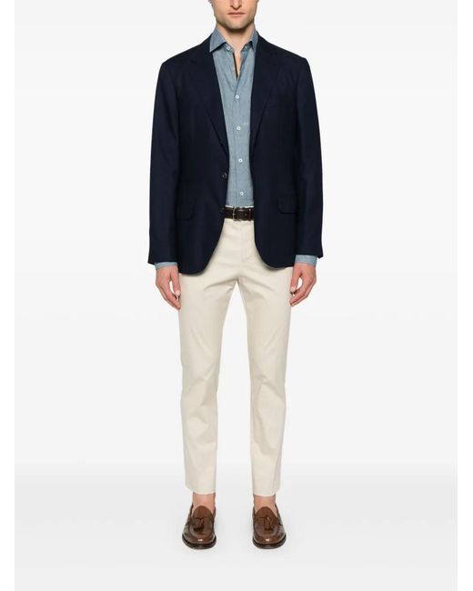 Moorer Blue Roman-Hr Linen Shirt for men