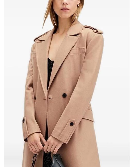 AllSaints Natural Einreihiger Mantel mit Gürtel