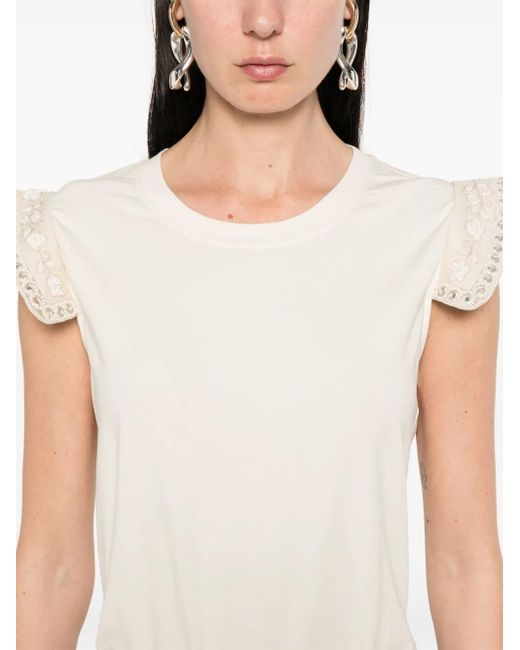 Twinset Natural Bead-Detailing T-Shirt