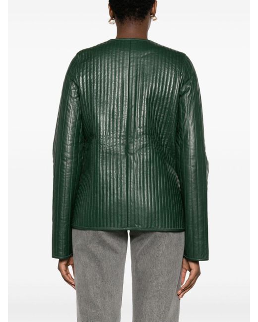 Totême  Green Linear-quilted Leather Jacket