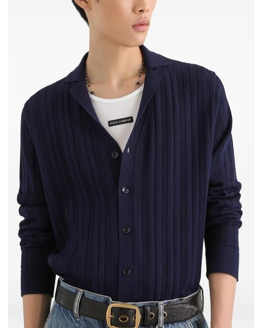 Dolce & Gabbana Blue Openwork Cotton Cardigan for men