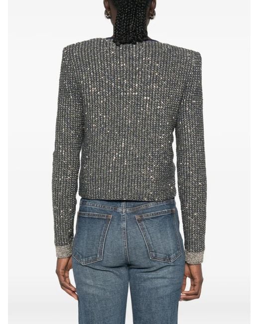 Balmain Gray Glittered Tweed Cardigan