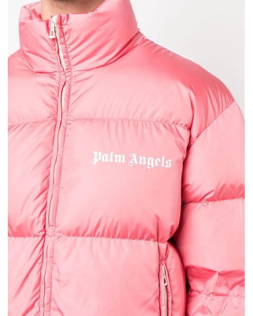 Palm Angels Pink Logo-Print Padded Jacket for men