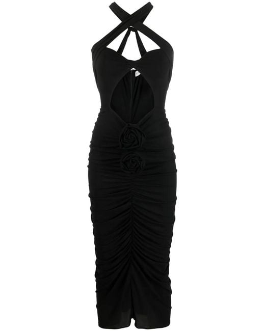 Magda Butrym Black Floral-Appliqué Cut-Out Midi Dress
