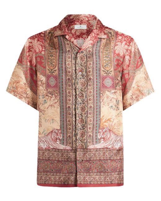 Etro Pink Printed Silk Bowling Shirt for men