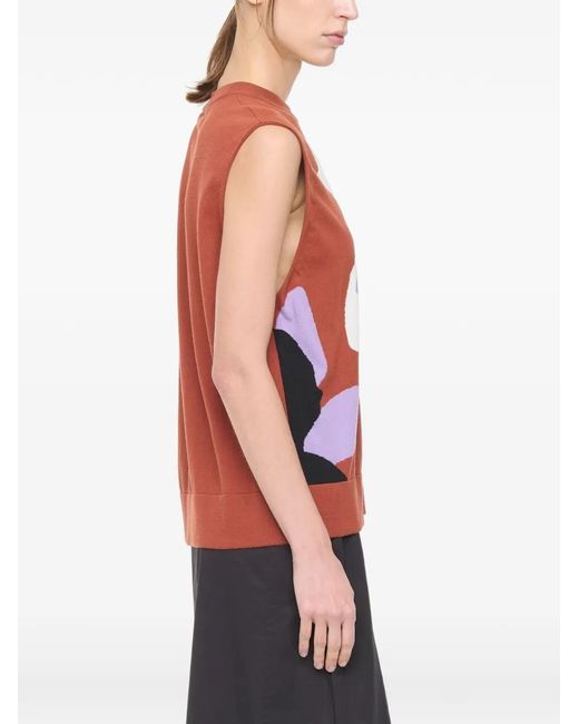 Plan C Red Flower Intarsia-Knit Vest