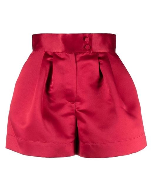 Styland Red Satin-Finish Mini Shorts