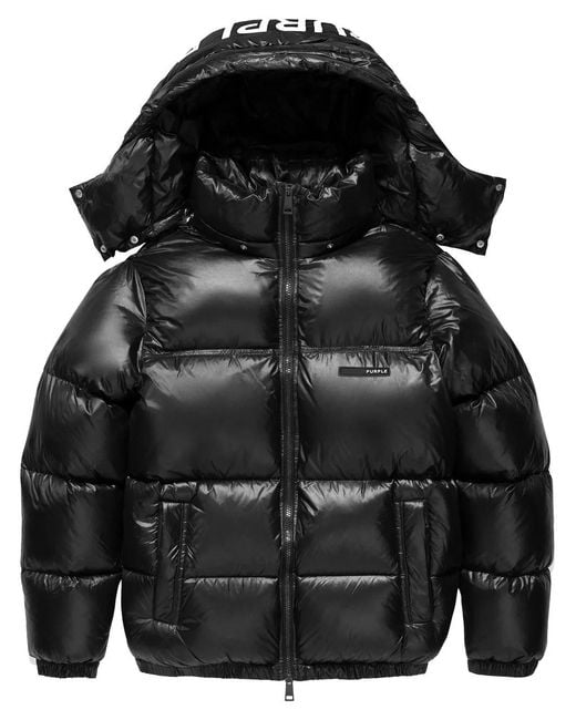 Purple Brand Black Nylon Snap Off Hood Puffer Jacket Jet for men