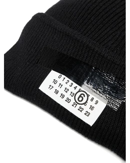 MM6 by Maison Martin Margiela Black Number-Patch Beanie