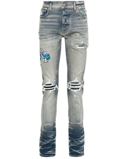 Amiri Blue Logo-appliqué Skinny Jeans for men