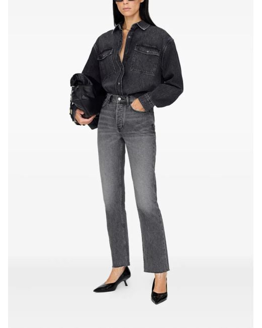 Anine Bing Black Paxton Double-Pocket Denim Shirt