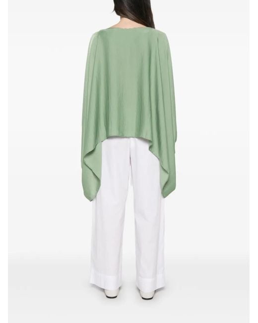 MOUTAKI Green Boat-Neck Cape-Style Blouse