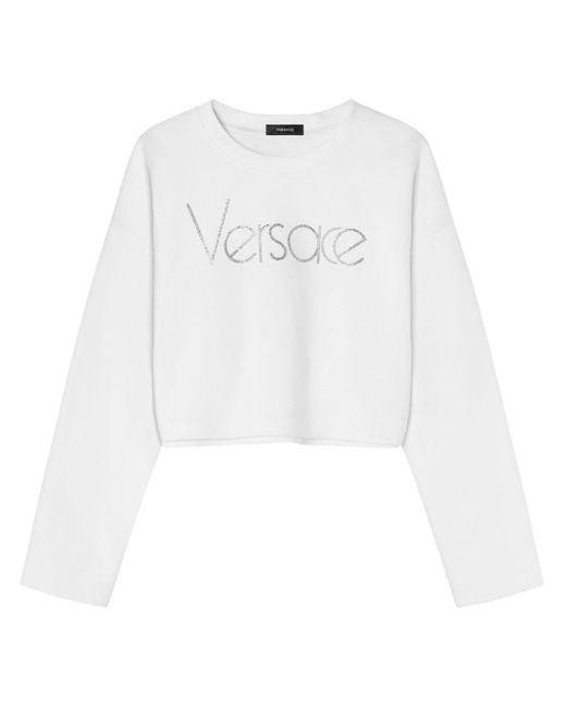 Felpa crop con logo Re-Edition 1978 di Versace in White