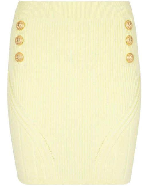 Balmain Yellow Minijupe À Détails Nervurés