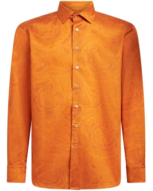 Etro Orange Chemise En Coton À Imprimé Cachemire for men