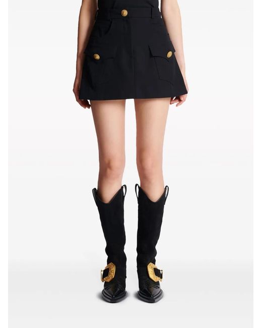 Balmain Black Wool Mini Skirt For