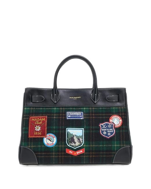 RUE MADAM PARIS Black Chamonix Patch-Detail Tartan Tote Bag