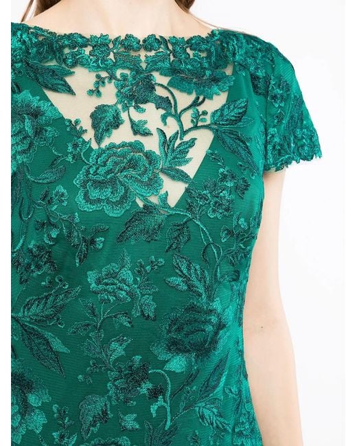 Tadashi Shoji Green Oran Embroidered Tulle Floor-Length Gown