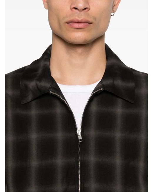 Arte' Black Plaid-Pattern Zip-Up Jacket for men