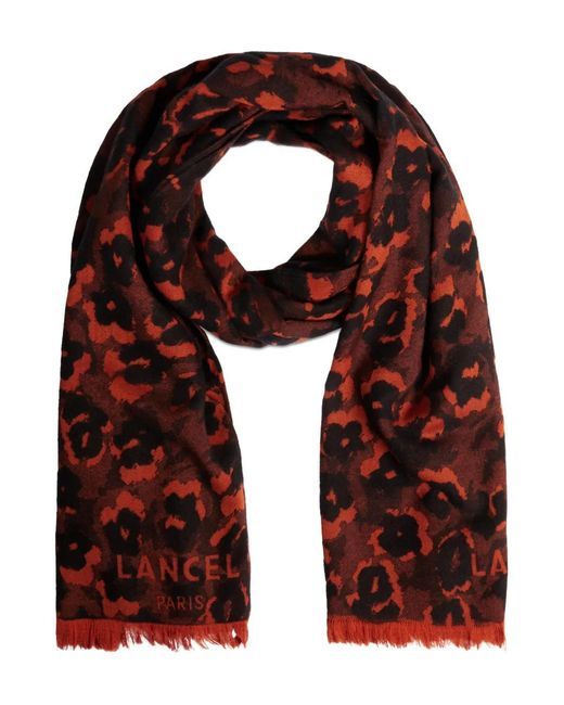 Lancel Red Leopard Mania Wool Scarf