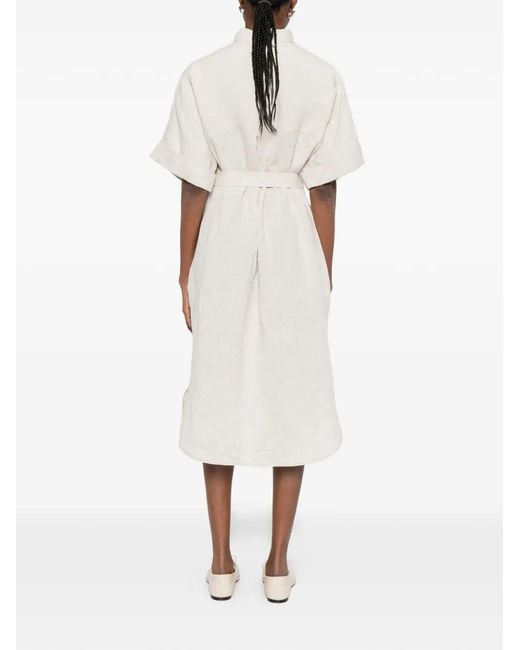 Panicale White Belted Shirt Midi Dress