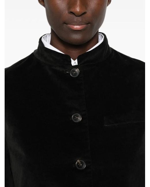 19.61 MILANO Black Velvet-Effect Mandarin-Collar Jacket