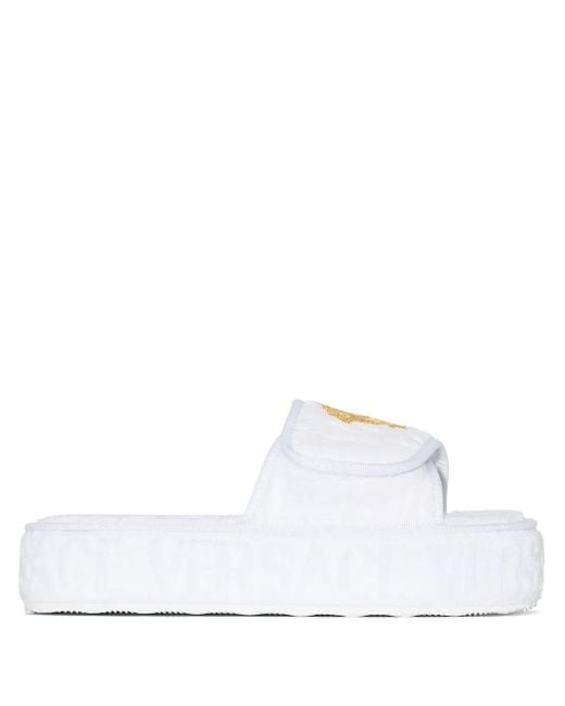 Versace White Medusa Head Platform Slippers