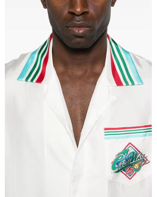 Casablanca White Silk Shirt With Accents And Unique Graphics