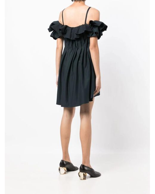 Goen.J Black Cold-Shoulder Ruffled Dress