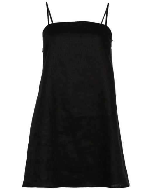 Reformation Black Aubree Linen Minidress