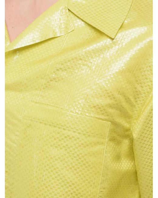 McQueen Yellow Textured-Finish Short-Sleeve Shirt for men